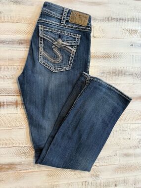 Silver Jeans Dark Blue Boot Cut Jeans with Embroidered Back Pocket